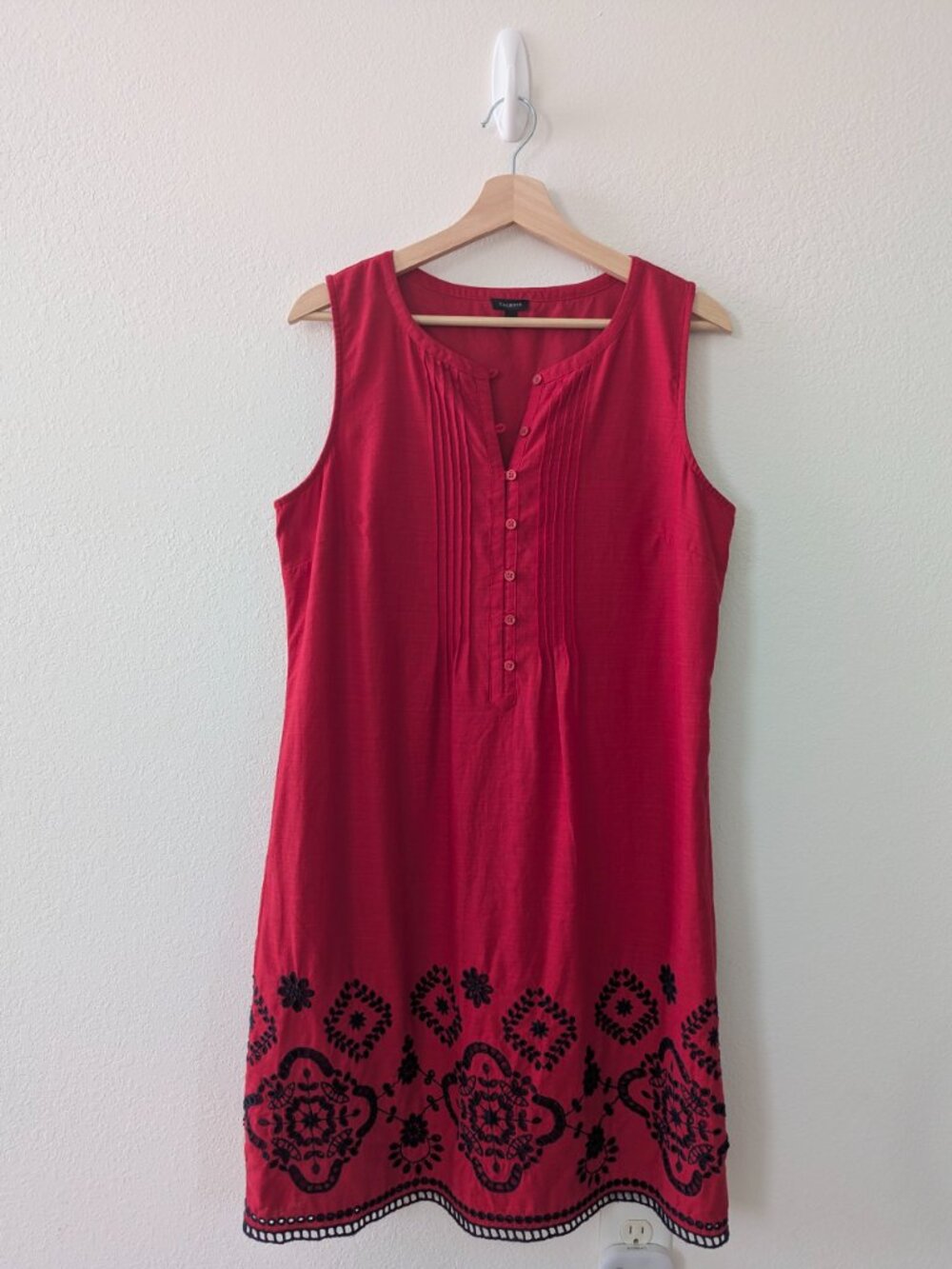 Talbots Red Linen Cotton Blend Embroidered Shift Dress Size 10 - Picture 4 of 11